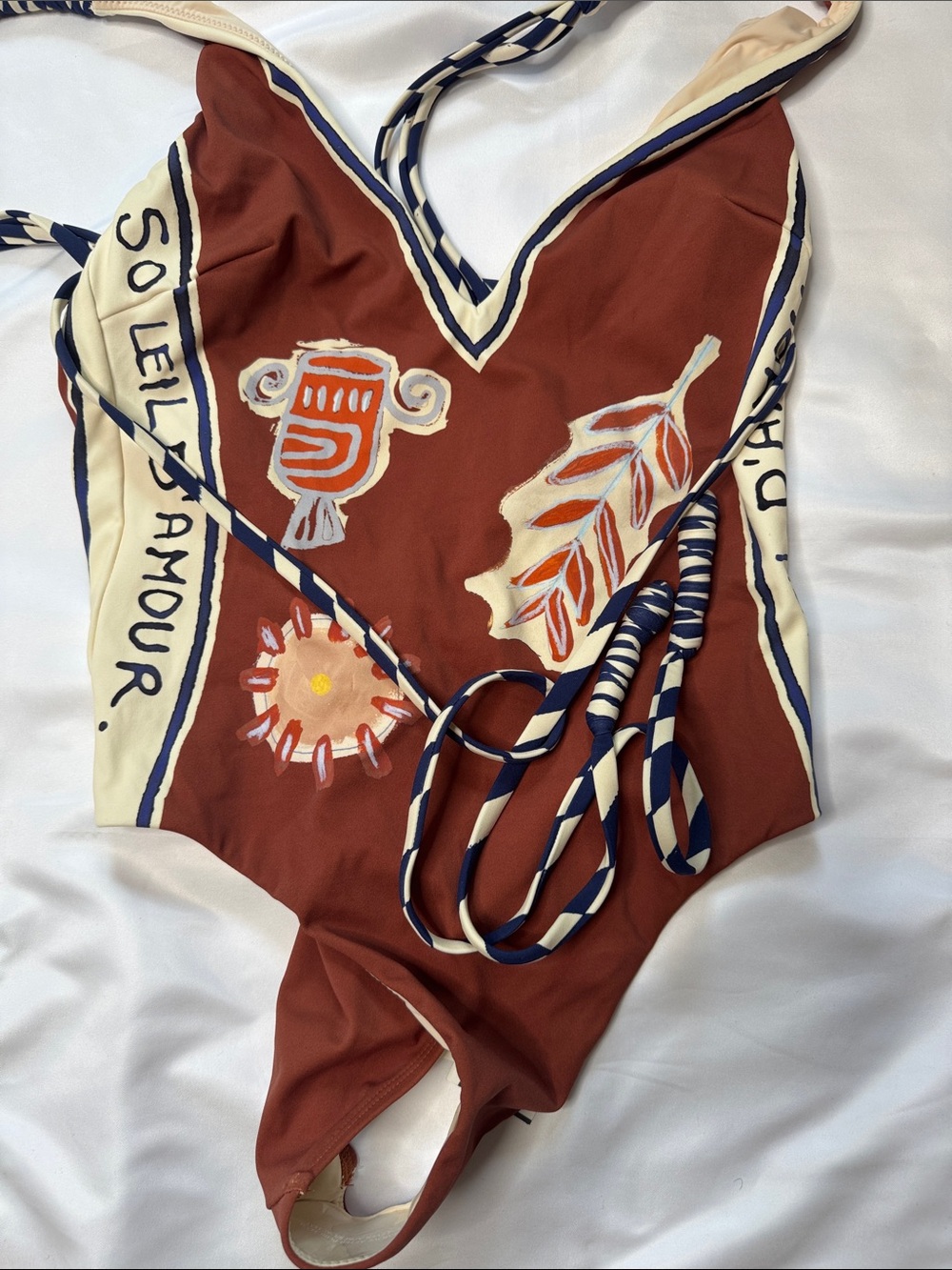 NWT Alémais Soleil D'Amour V Neck One Piece Swimsuit Rust Size Small - Picture 13 of 13